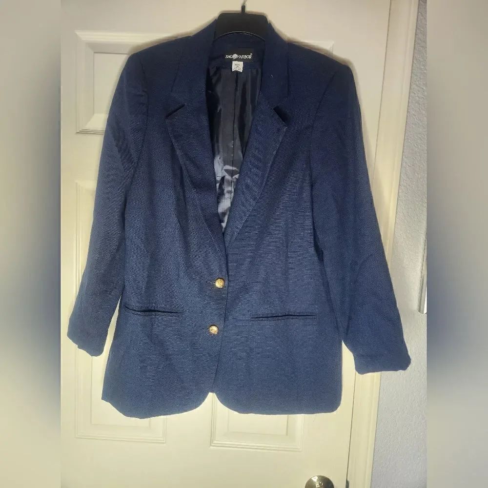 Sag Harbor 12 Navy Blue 2 Buttons Full Lined Pockets Women's Blazer Jacket